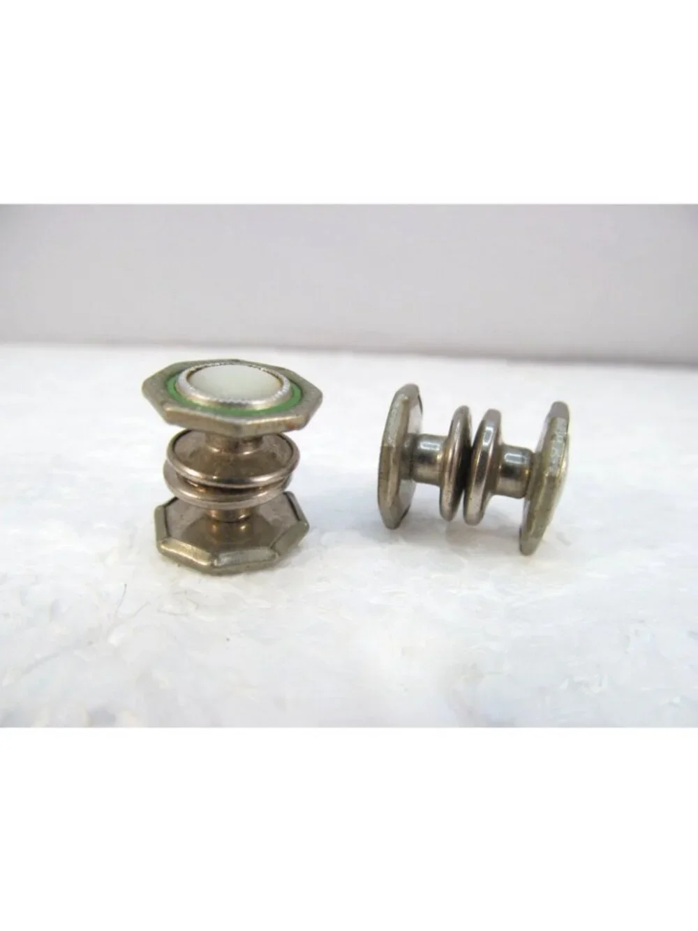 Vintage Octagonal Silver Tone Mother of Pearl Snap Link Cufflinks Double Sided